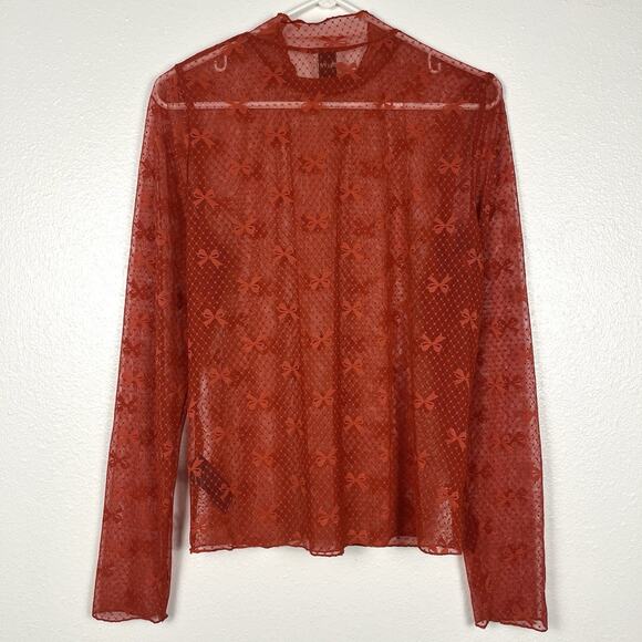 Anthropologie Maeve Large Bow Lace Mesh Long Sleeve Sheer Blouse Top - Picture 7 of 7